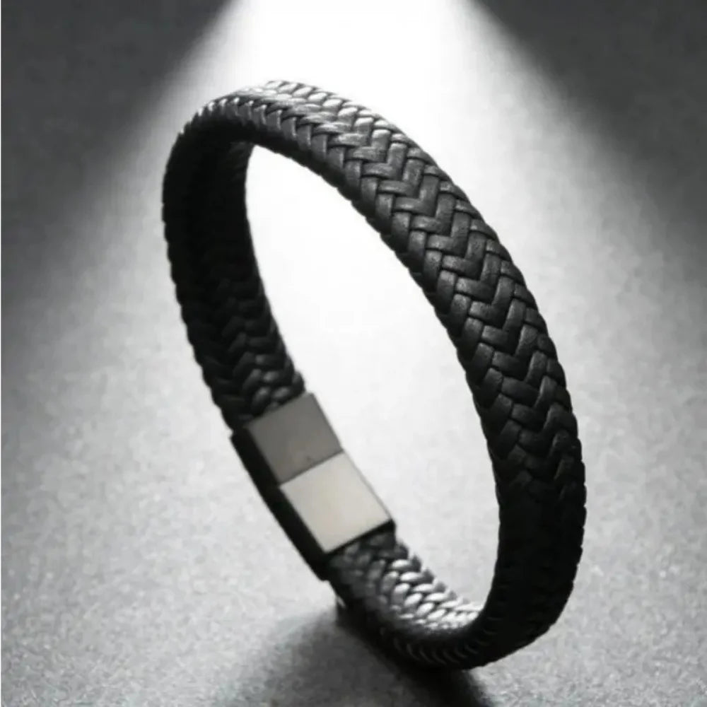 Bracelet magnétique en cuir PU noir pour hommes, Mature, Stable et élégant, le meilleur cadeau pour hommes